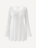 Pearl Crochet Long-Sleeve Mini Dress
