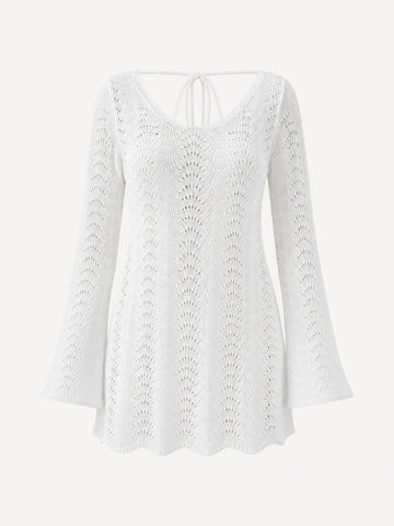 Pearl Crochet Long-Sleeve Mini Dress