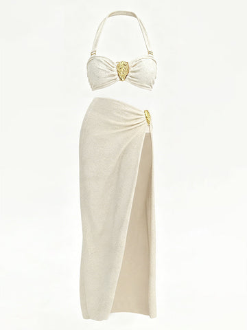 Halter Bandeau Bikini Set with Wrap Skirt