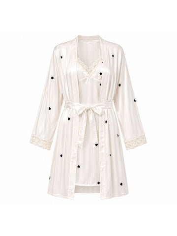 Heart Print Satin Cami Nightdress & Robe Set