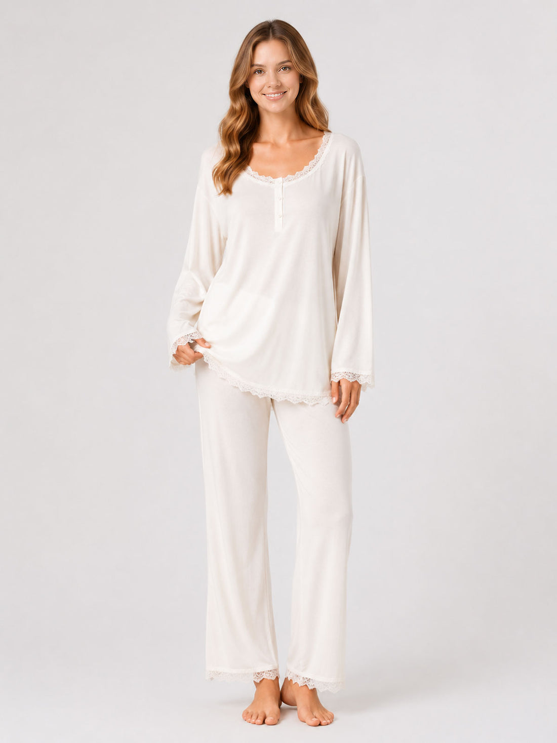 Lace-Trim Knit Pajama Set