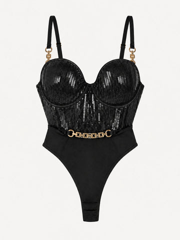 Sequin Mesh Cupped Bodysuit
