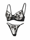 Floral Embroidery Lingerie Set