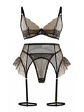 Metallic Embroidered Lace Lingerie Set