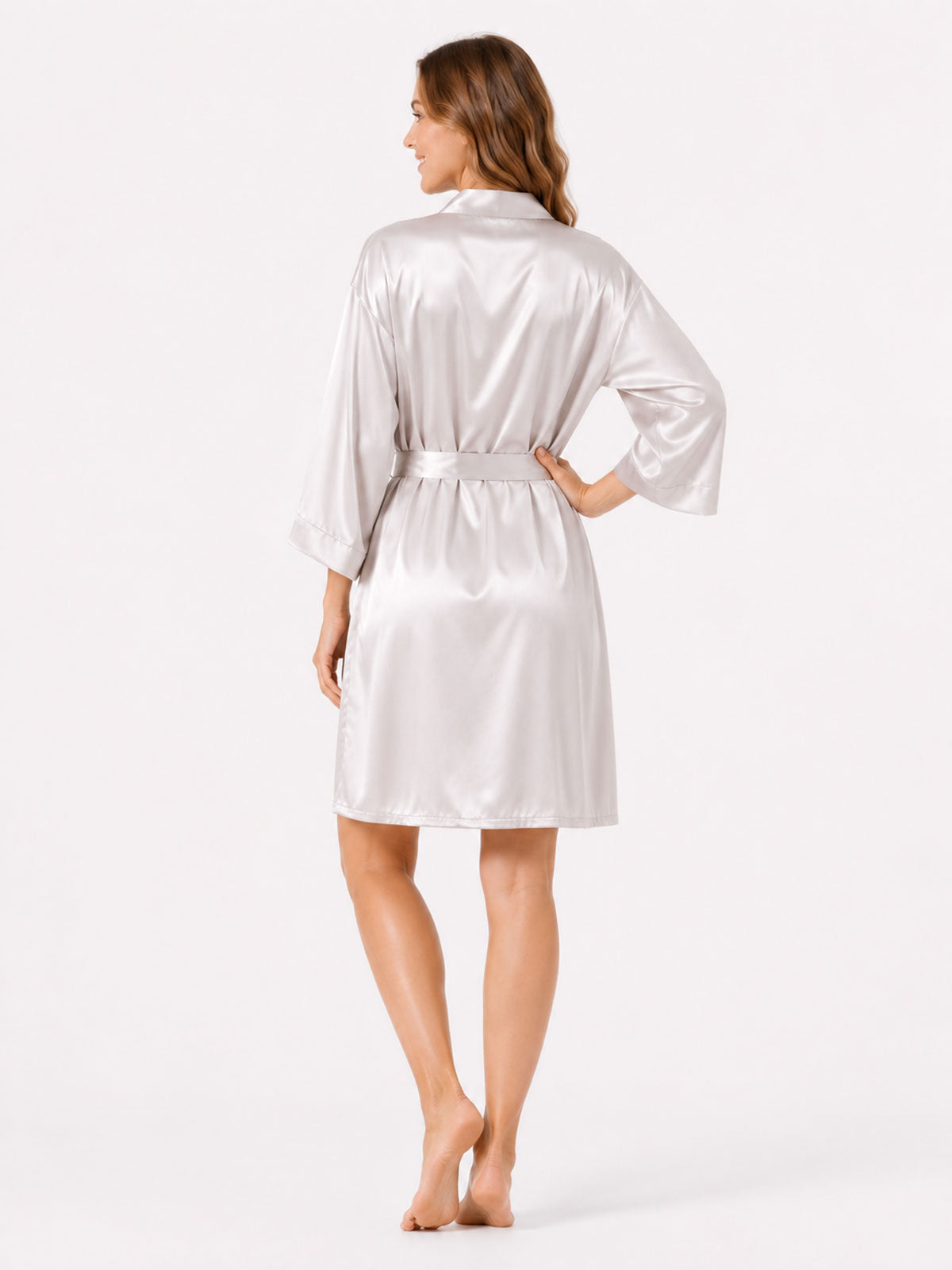 Noelle gray satin-lace robe back view