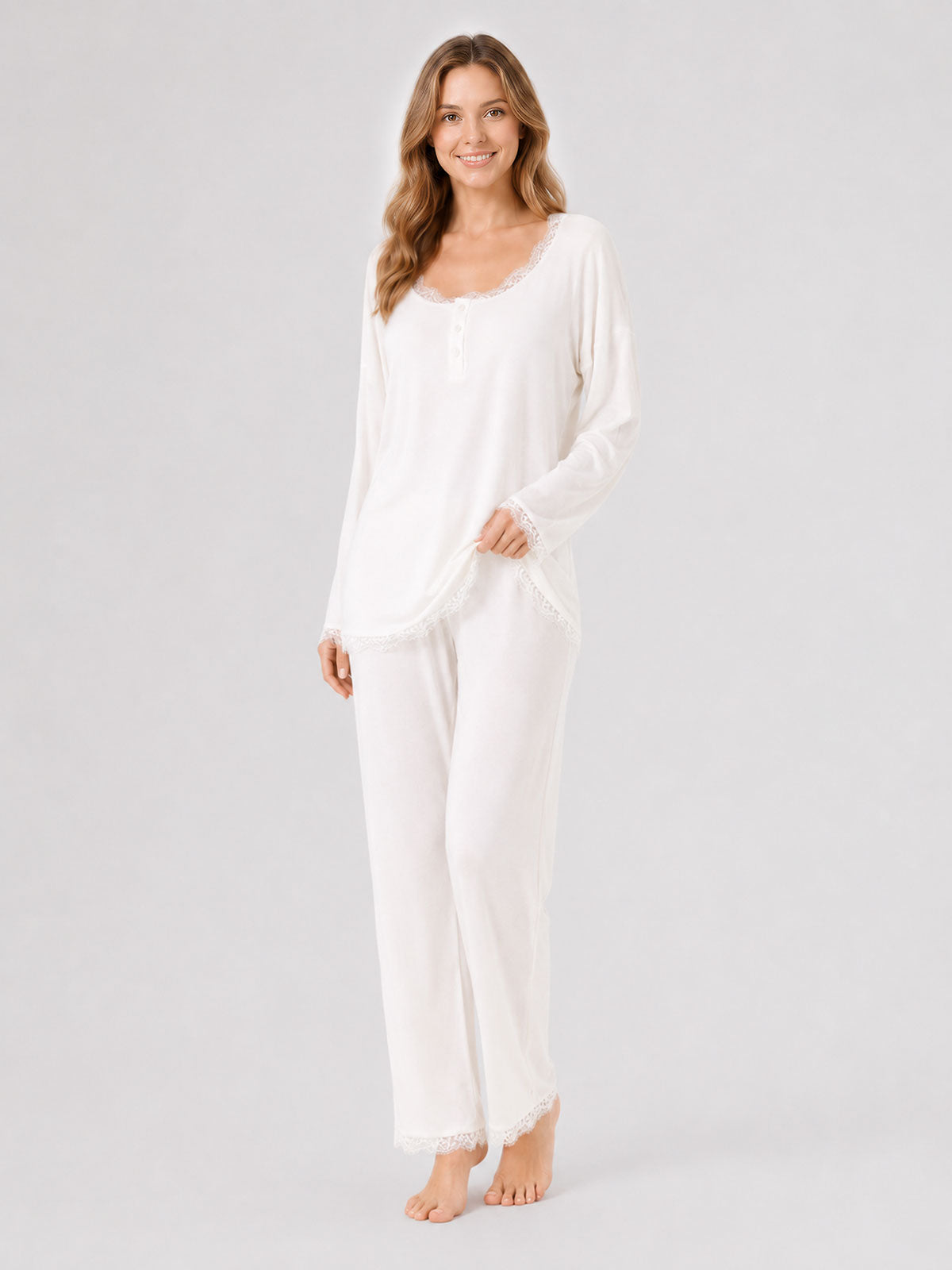 Lace-Trim Knit Pajama Set - product image 3 | CERYNA