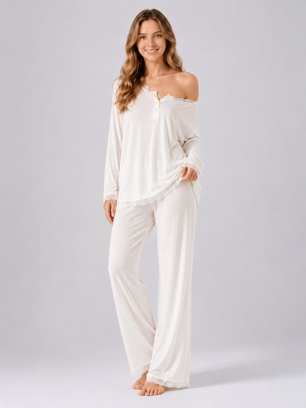 Lace-Trim Knit Pajama Set - product image 5 | CERYNA