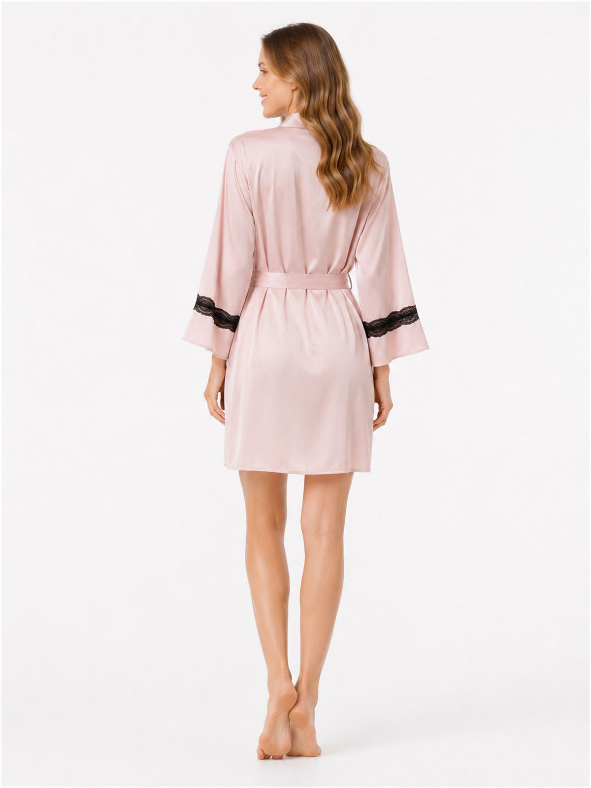 Celeste pink contrast-lace satin robe back view