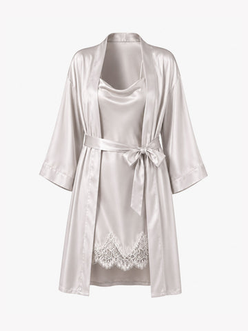 Satin Lace-Trim Cami Nightdress & Robe Set