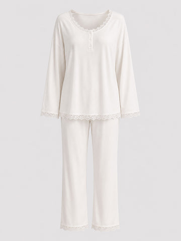 Lace-Trim Knit Pajama Set