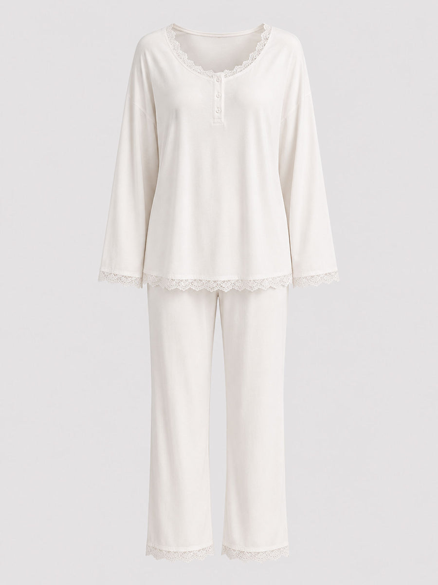 Lace-Trim Knit Pajama Set - product image 1 | CERYNA