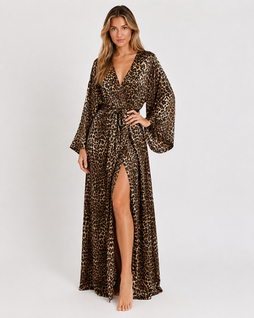 Leopard Satin Robe Set