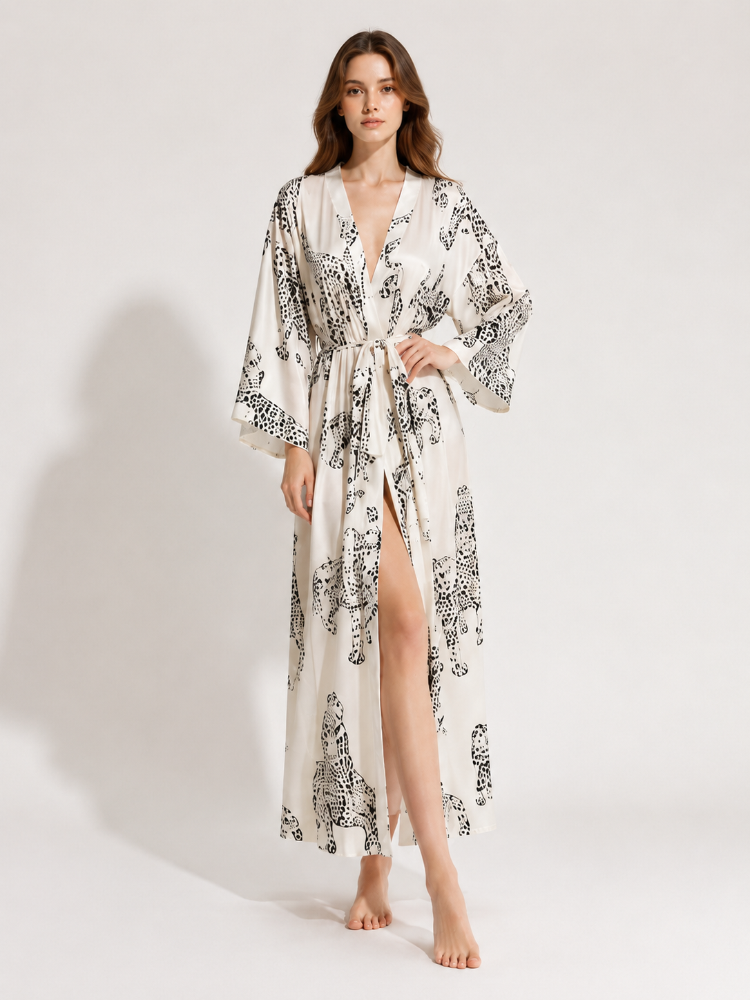 Leopard Satin Long Robe