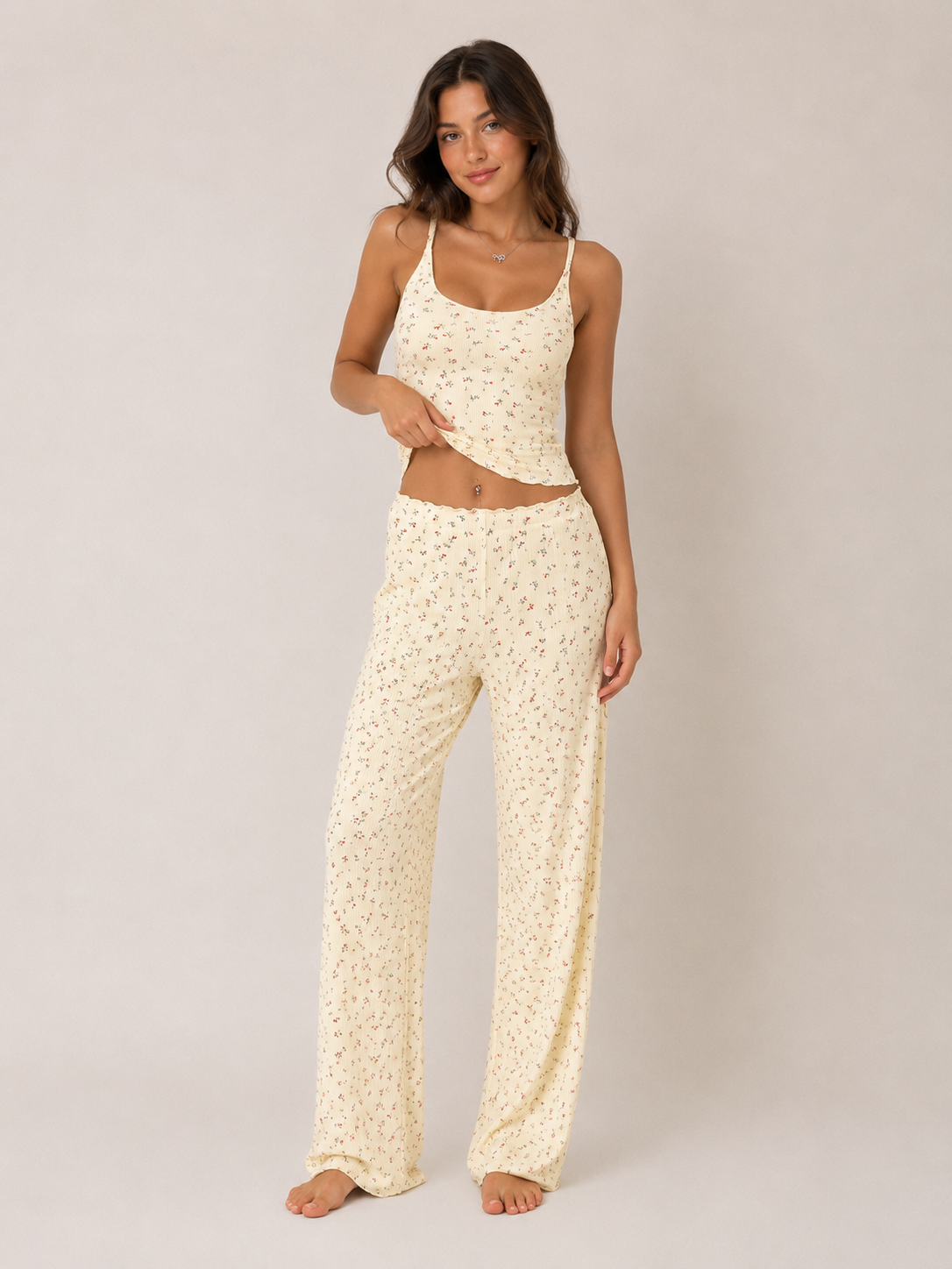 Ditsy Floral Ribbed Pajama Set - product image 10 | CERYNA