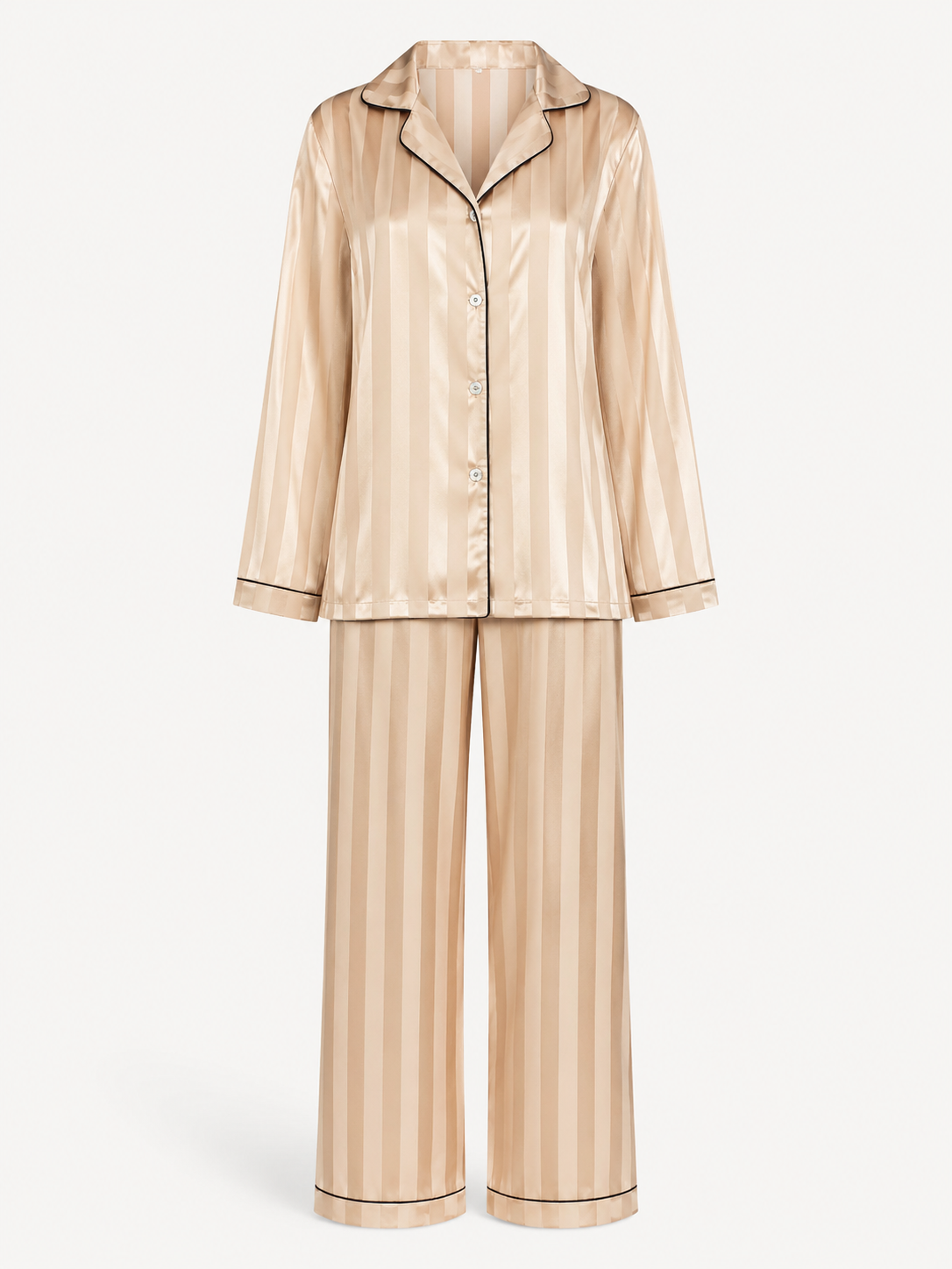 Jacquard Stripe Satin Long Pajama Set - product image 1 | CERYNA