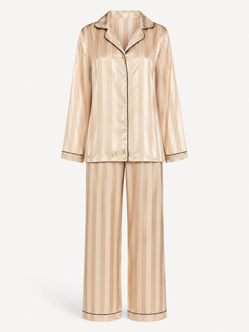 Jacquard Stripe Satin Long Pajama Set