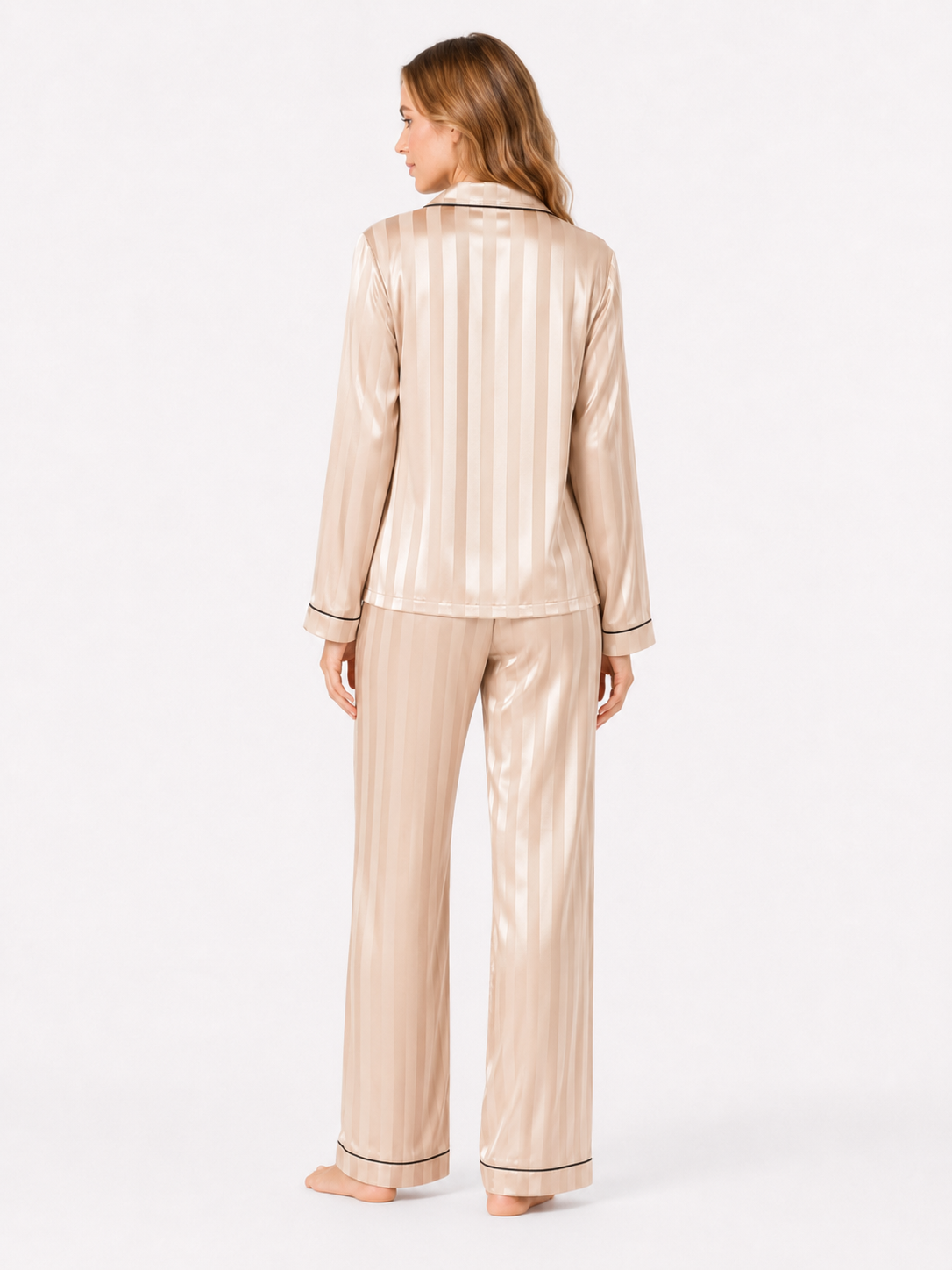Jacquard Stripe Satin Long Pajama Set - product image 3 | CERYNA