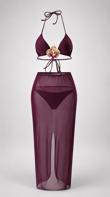 Halter Toggle Bikini Set with Wrap Skirt