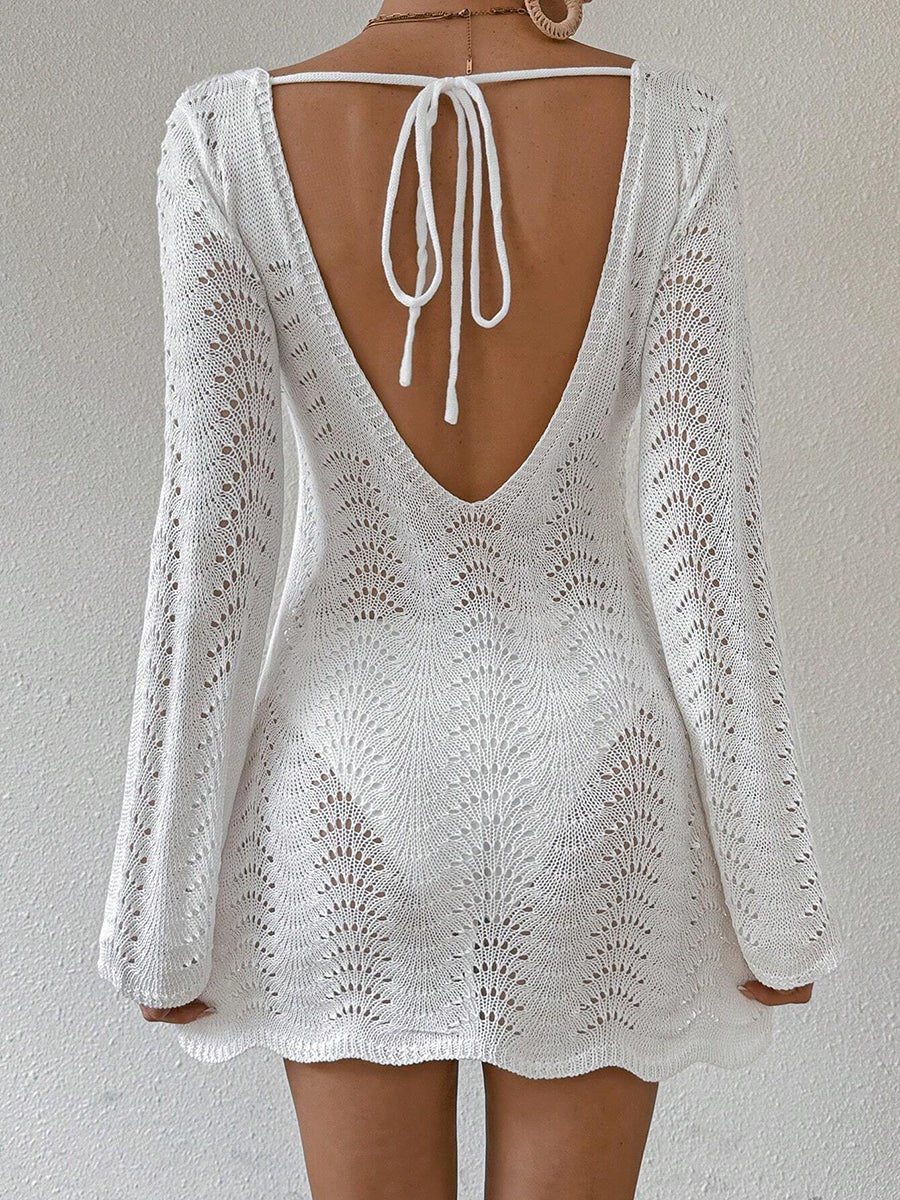 Pearl Crochet Long-Sleeve Mini Dress - product image 1 | CERYNA